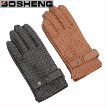 Мужская зимняя теплая рука Плетеный плетеный узор Синтетические кожаные перчатки